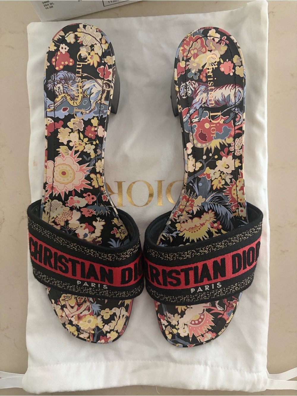 Dior Dway Black & Multicolor Embroidered Slide Sandal